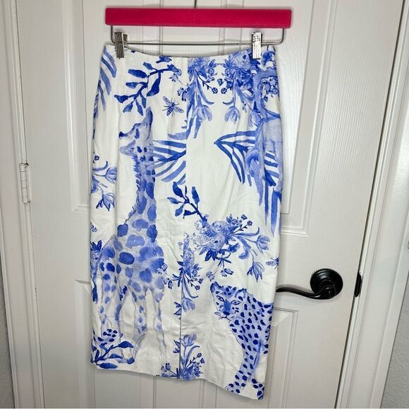 BNWT Tuckernuck X LouLou Baker White Blue Painted Safari Willa Midi Skirt Sz S - Picture 2 of 14